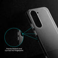 Close-up view of transparent case showing precise button cutouts and responsive side button coverage for Vivo Y19e