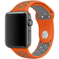 Silicone Apple Watch strap in Pink and Light Green, size 42mm, showing Strap closure and side angle view