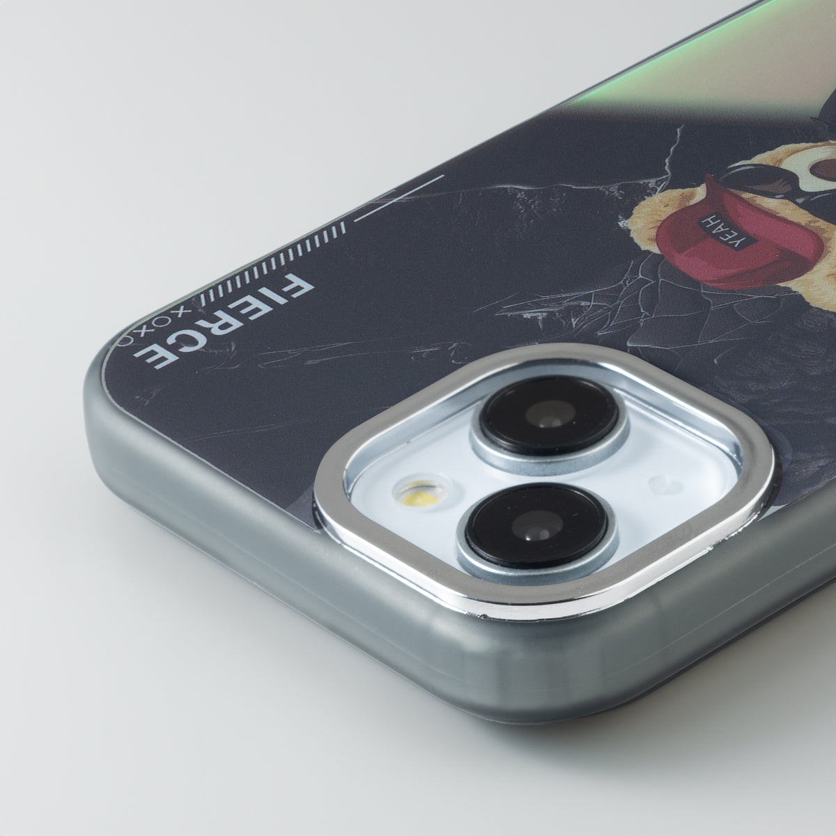 Night Glow & Shiny Hard Phone Cover with Silver Camera Ring For Apple iPhone 14