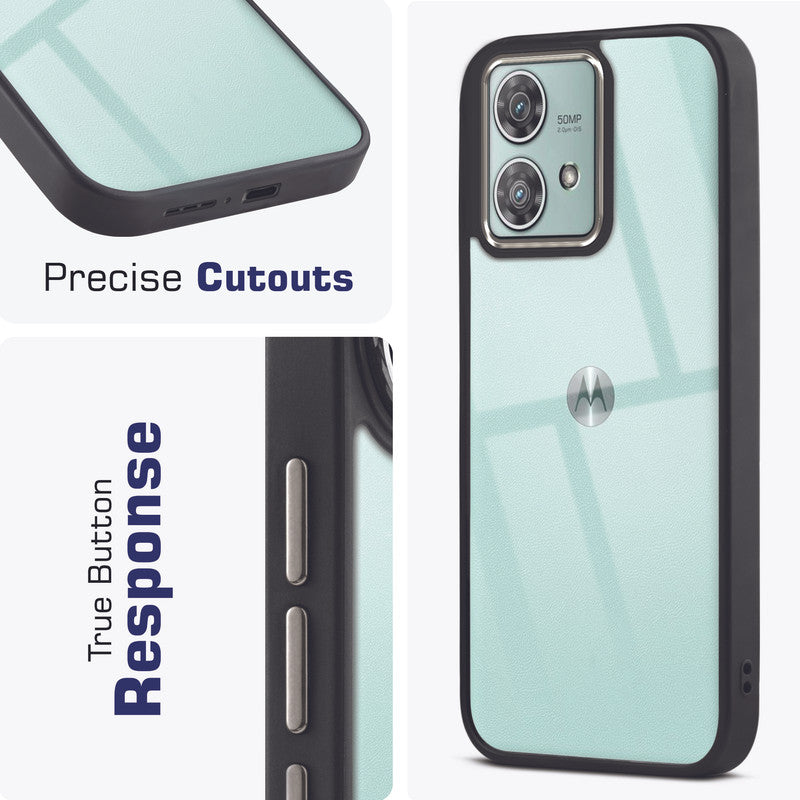 Premium Silicone Frame with Clear Back & Silver Camera Ring Back Case Cover For Motorola Edge 40 Neo 5G
