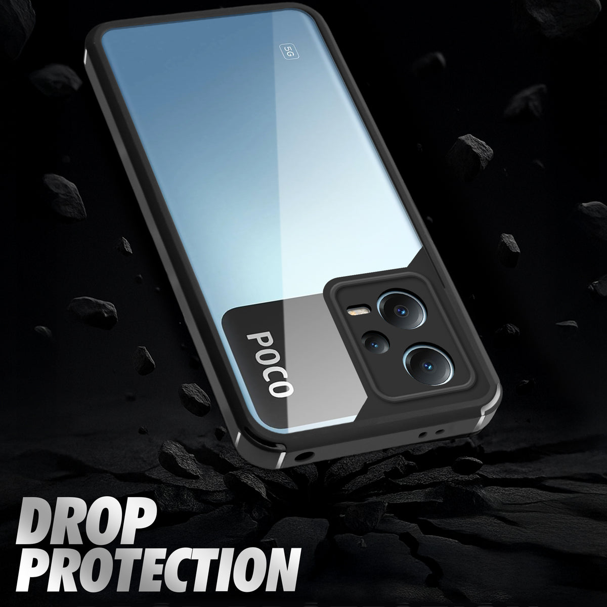 Silicone Frame Transparent Hard Back Cover for Poco X5 5G