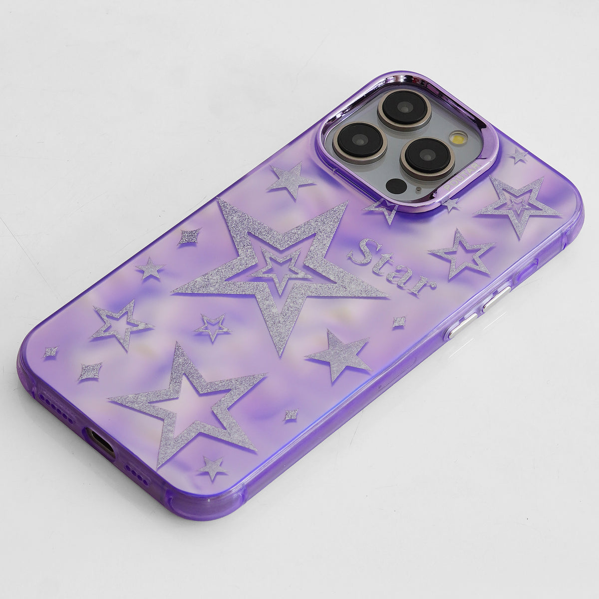 Luxury Purple Glittery Stars Back Cover for Apple iPhone 15 Pro Max