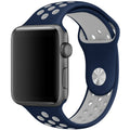 Silicone Apple Watch strap in Orange and Grey, size 42mm, showing Strap closure and side angle view