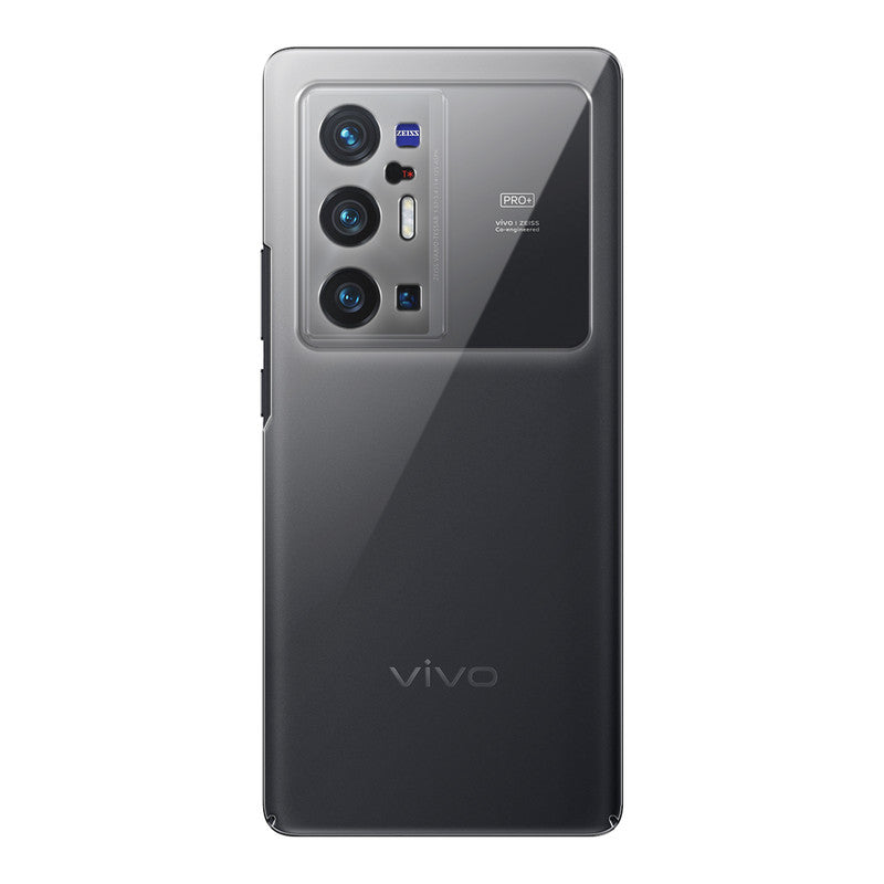 Back view of Vivo X70 Pro Plus 5G showing camera module and clean rear design with protective case