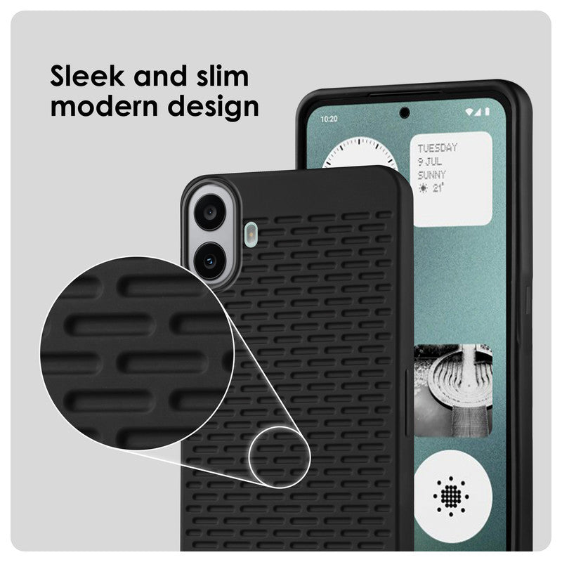 Soft Silicone Mobile Back Cover For CMF By Nothing Phone 1 with Dash Type Groove and Matte Gray Camera Ring