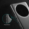 Close-up view of transparent case showing precise button cutouts and responsive side button coverage for Realme P3 Pro 5G