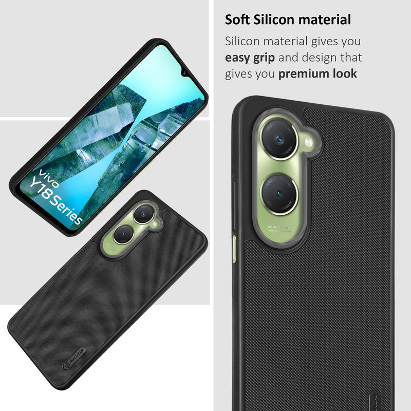 Dotted Silicon With Matt Ring Camera Protection Back Case Cover for Vivo Y18