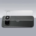 Transparent hard back case being installed on Google Pixel 11 Pro 5G showing perfect alignment and camera protection fit