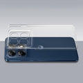 Transparent hard back case being installed on Motorola Moto Edge 70 Pro 5G showing perfect alignment and camera protection fit