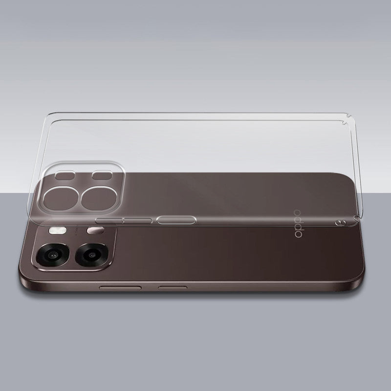 Transparent hard back case being installed on Oppo A6 Pro 5G showing perfect alignment and camera protection fit