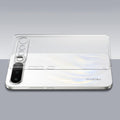 Transparent hard back case being installed on Realme 16 5G showing perfect alignment and camera protection fit