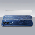 Transparent hard back case being installed on Realme C100x 5G showing perfect alignment and camera protection fit