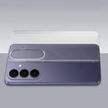 Transparent hard back case being installed on Samsung S26 Plus 5G showing perfect alignment and camera protection fit