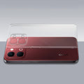 Transparent hard back case being installed on Vivo T5x 5G showing perfect alignment and camera protection fit