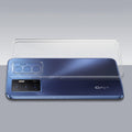 Transparent hard back case being installed on Vivo V23e 5G showing perfect alignment and camera protection fit