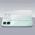 Transparent hard back case being installed on iQOO Z11x 5G showing perfect alignment and camera protection fit