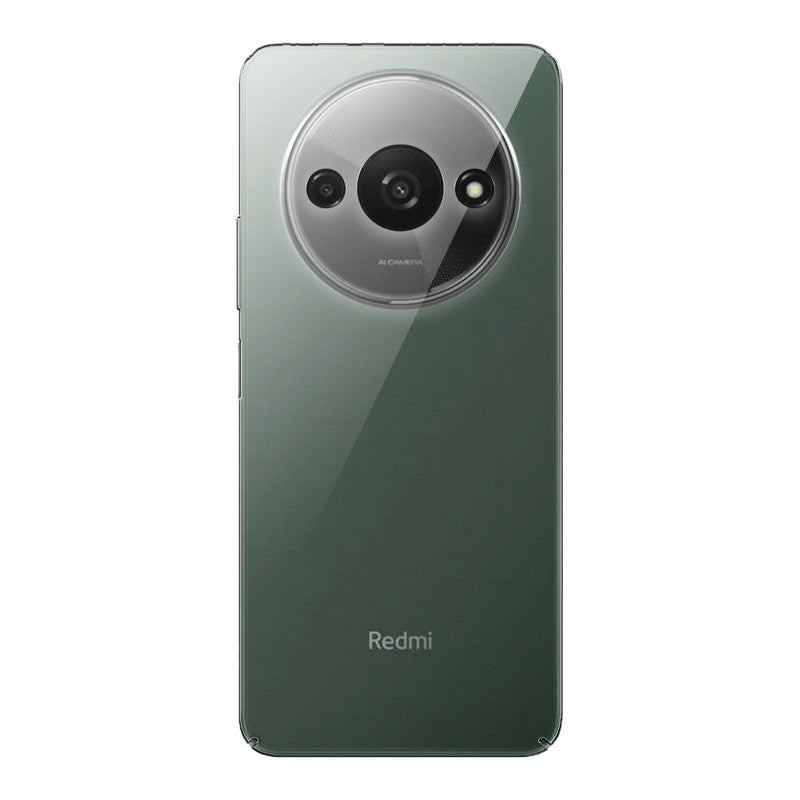 Back view of Redmi A3x showing camera module and clean rear design with protective case