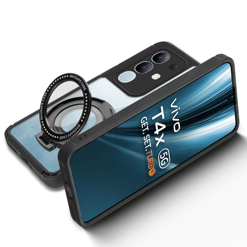 Silicone Grip Clear Case Ring Holder Kickstand For Vivo T4x 5G