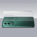 Transparent hard back case being installed on Oppo A5 5G showing perfect alignment and camera protection fit
