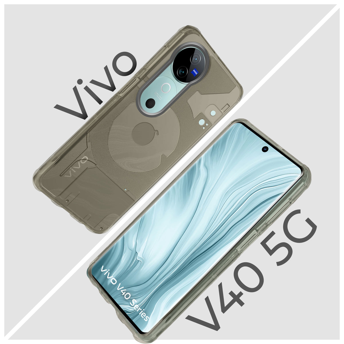 Soft Transparent Slim Fit Frosted Matte Silicone TPU With Grey Matte Ring Camera Protection Back Cover for Vivo V40 5G