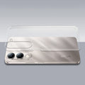 Transparent hard back case being installed on Vivo Y19 5G showing perfect alignment and camera protection fit