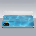 Transparent hard back case being installed on Samsung F06 5G showing perfect alignment and camera protection fit