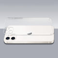 Transparent hard back case being installed on Apple iPhone 11 showing perfect alignment and camera protection fit