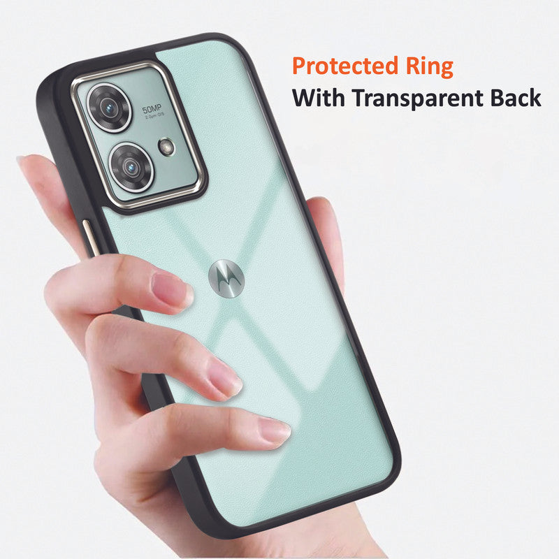 Premium Silicone Frame with Clear Back & Silver Camera Ring Back Case Cover For Motorola Edge 40 Neo 5G