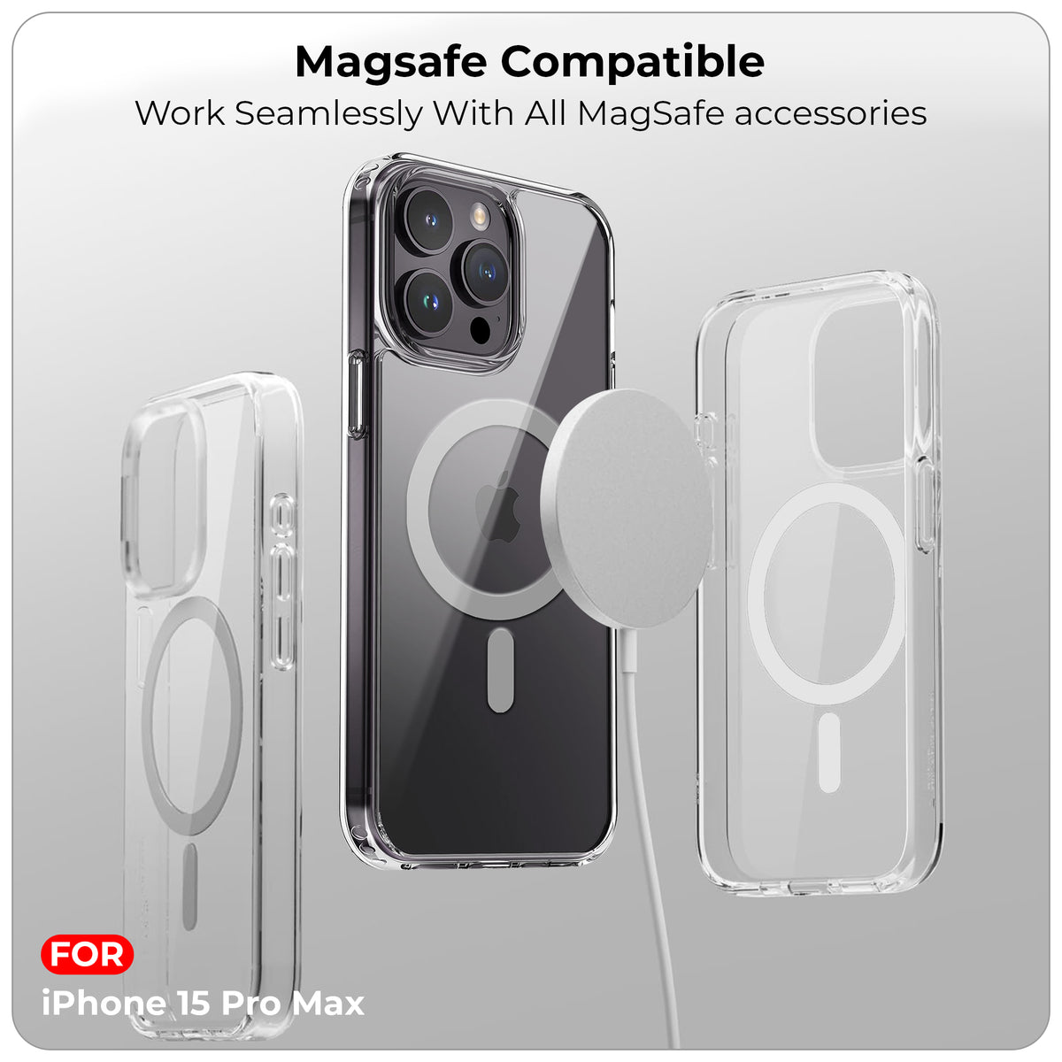 Premium Transparent Wireless Charging Support Case For Apple iPhone 15 Pro Max