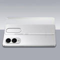 Transparent hard back case being installed on Samsung S25 Edge 5G showing perfect alignment and camera protection fit
