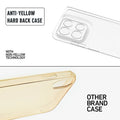 Anti-yellow hard back case comparison showing clear non-yellowing technology versus yellowed other brand case for Motorola Moto G56 5G