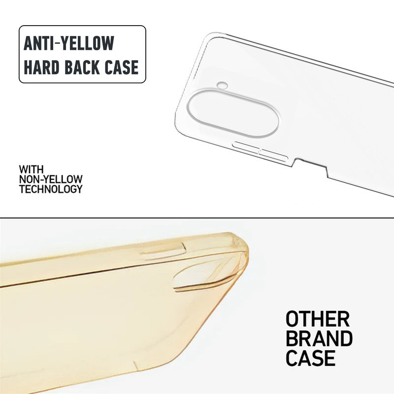 Anti-yellow hard back case comparison showing clear non-yellowing technology versus yellowed other brand case for Redmi A7 4G