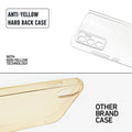 Anti-yellow hard back case comparison showing clear non-yellowing technology versus yellowed other brand case for Vivo V23e 5G