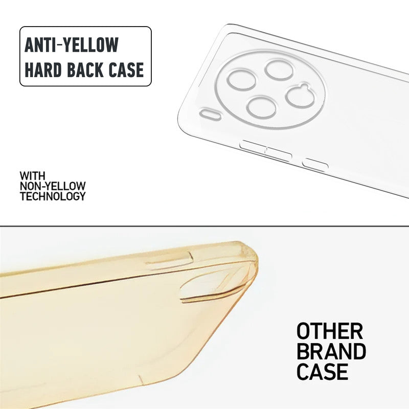 Anti-yellow hard back case comparison showing clear non-yellowing technology versus yellowed other brand case for Vivo X300 5G