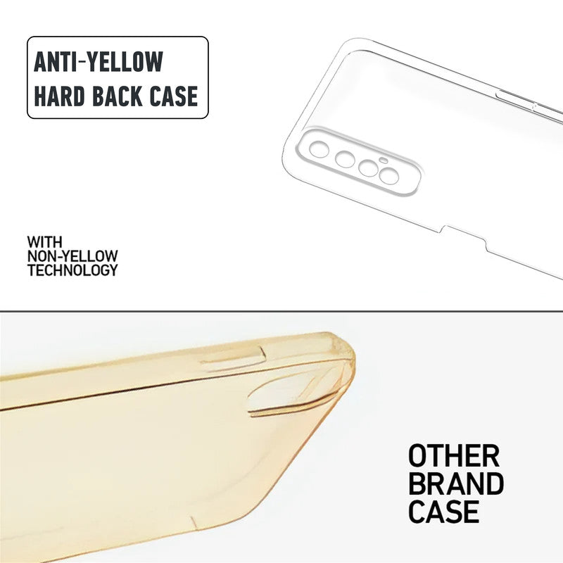 Anti-yellow hard back case comparison showing clear non-yellowing technology versus yellowed other brand case for Realme 7