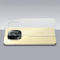 Transparent hard back case being installed on Realme C63 5G showing perfect alignment and camera protection fit