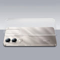 Transparent hard back case being installed on Vivo Y19e showing perfect alignment and camera protection fit