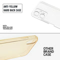 Anti-yellow hard back case comparison showing clear non-yellowing technology versus yellowed other brand case for Poco F5 5G
