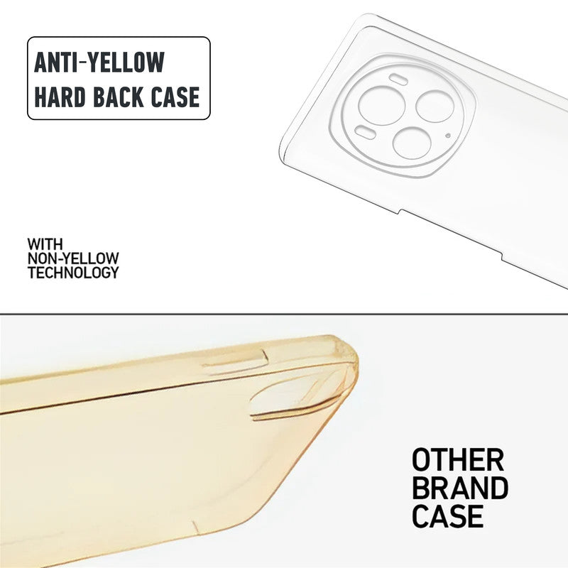 Anti-yellow hard back case comparison showing clear non-yellowing technology versus yellowed other brand case for Honor Magic 6 Pro
