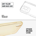 Anti-yellow hard back case comparison showing clear non-yellowing technology versus yellowed other brand case for Apple iPhone 14 Pro Max