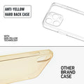 Anti-yellow hard back case comparison showing clear non-yellowing technology versus yellowed other brand case for Apple iPhone 16 Pro Max