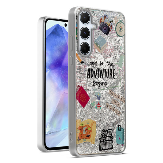 Shiny Foil Design Printed Back Case for Samsung A55 5G With Soft Edges with Glossy Semi-Hard Back