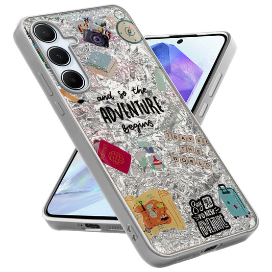 Shiny Foil Design Printed Back Case for Samsung A55 5G With Soft Edges with Glossy Semi-Hard Back