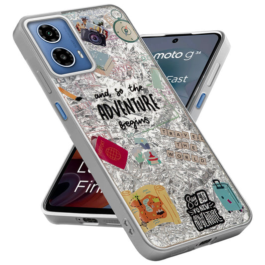Shiny Foil Design Printed Back Case for Motorola Moto G34 5G With Soft Edges with Glossy Semi-Hard Back