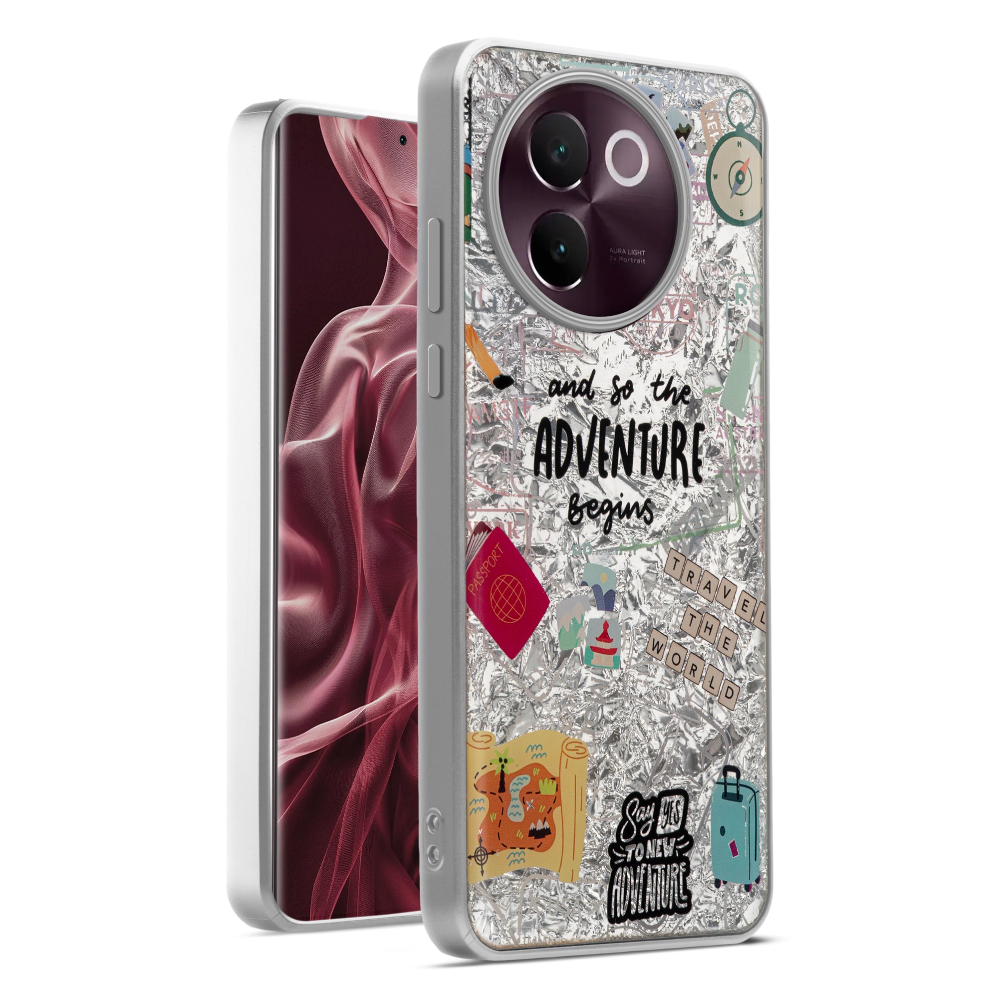 Shiny Foil Design Printed Back Case for Vivo V30e 5G With Soft Edges with Glossy Semi-Hard Back
