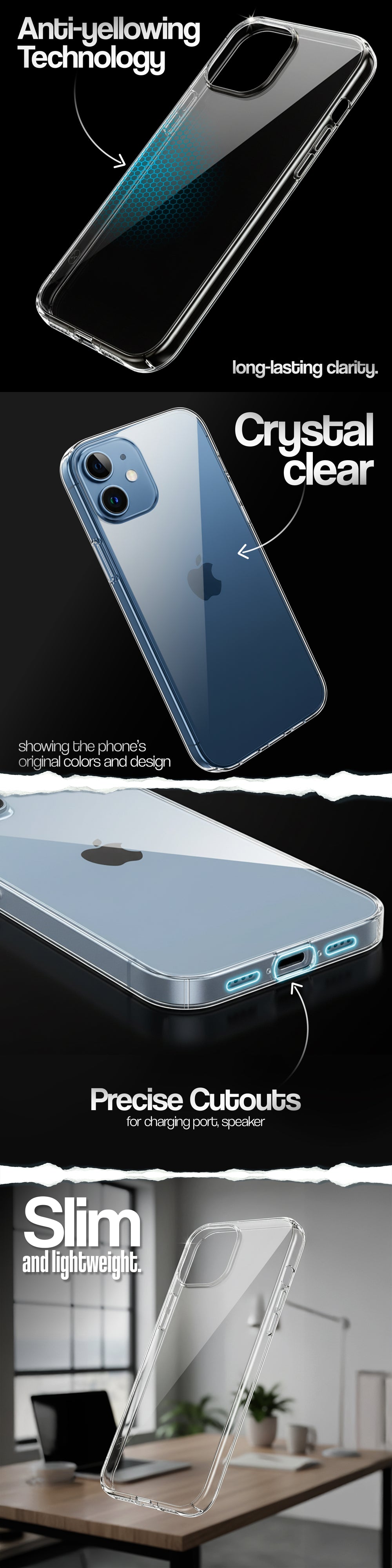 Crystal Clear Hard Back Anti-Yellowing With Camera Cuts Transparent Back Cover Case For Apple iPhone 8