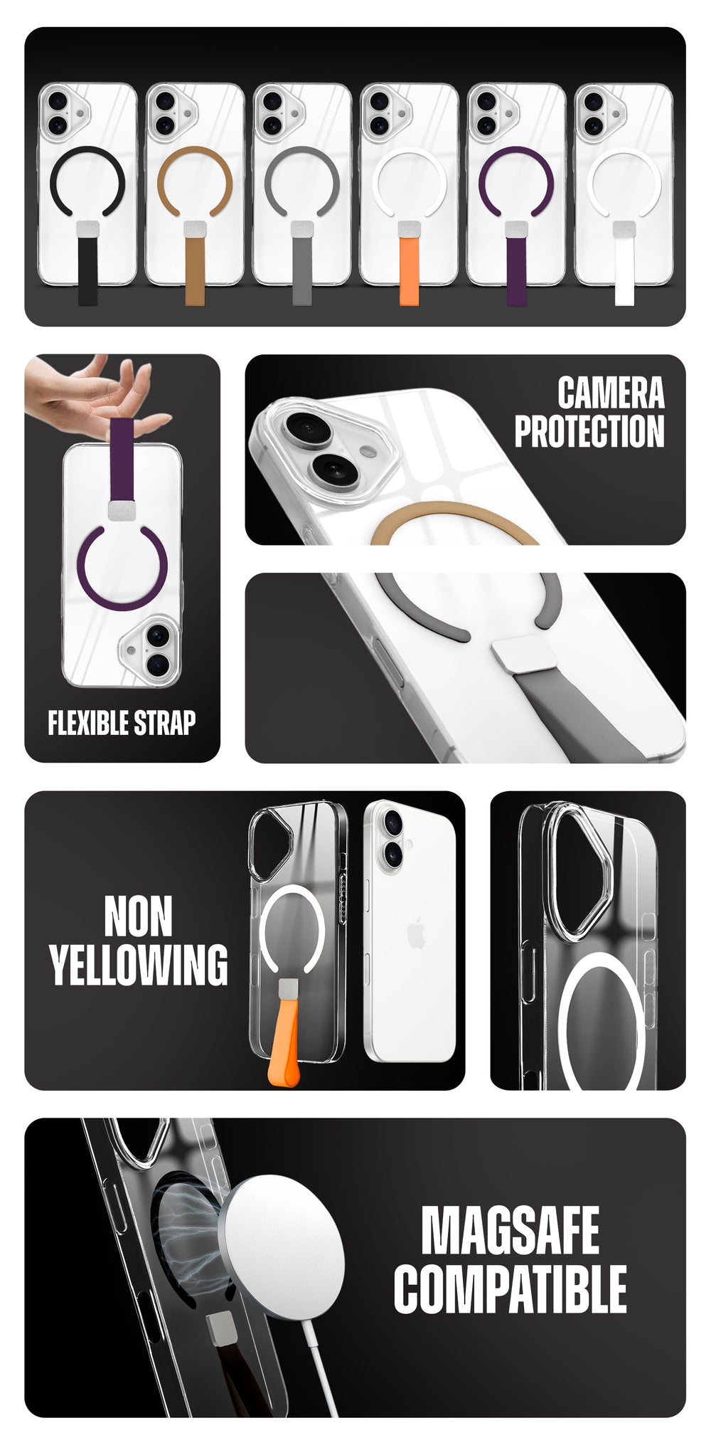 Anti-Yellowing Clear Strap Case (Wireless Charging Support) Apple iPhone 16 Plus