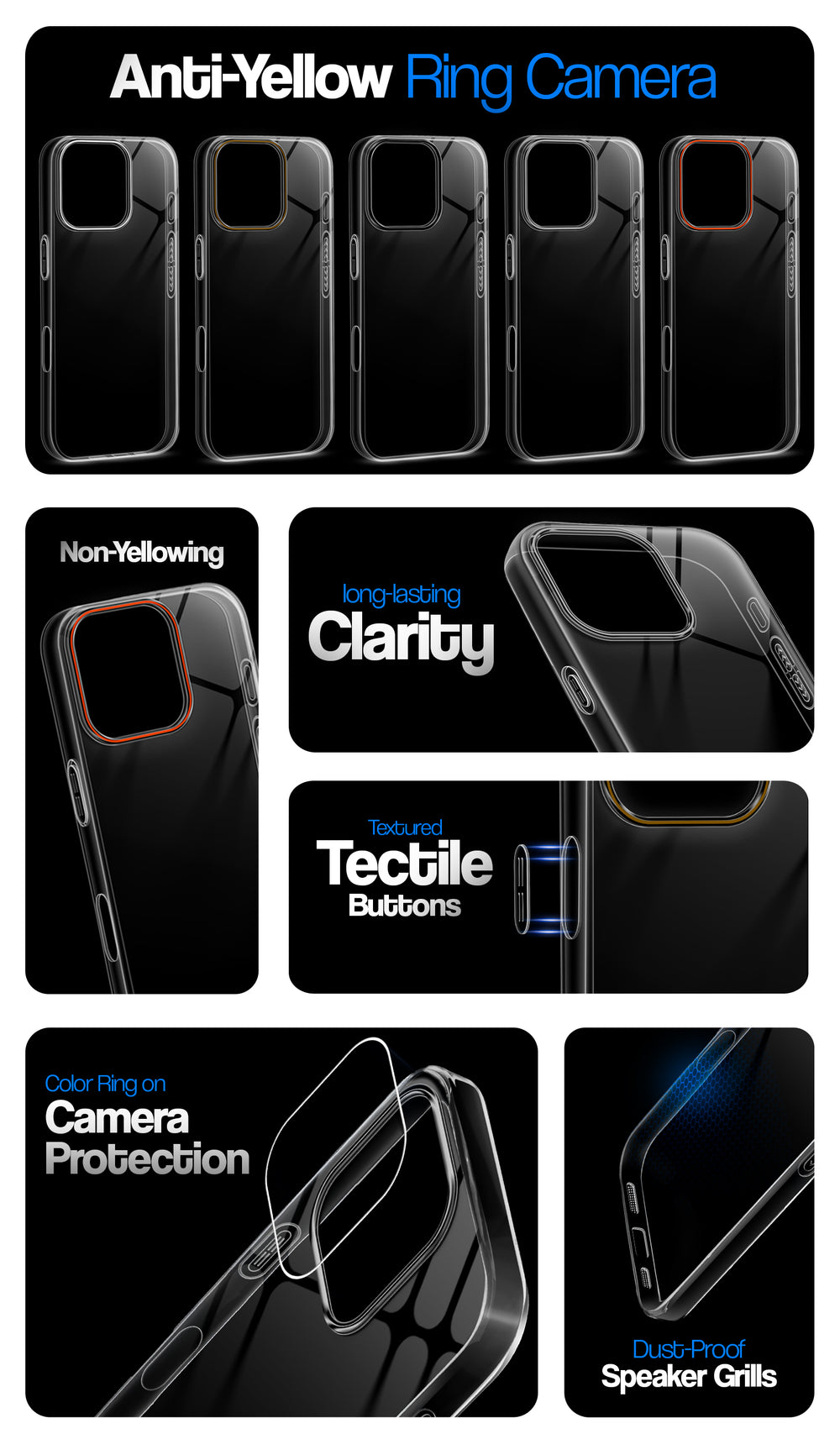 Crystal Clear Anti-Yellow Transparent Back Cover Case With Camera Ring Crystal Clear Anti-Yellow Transparent Back Cover Case With Camera Ring