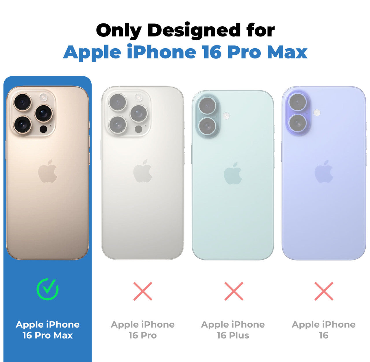 Compatibility comparison image showing iPhone 16 Pro Max supported, while other iPhone models are not compatible.