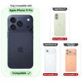 Clear hard back case compatibility guide showing fit for Apple iPhone 17 Pro and not compatible with other models